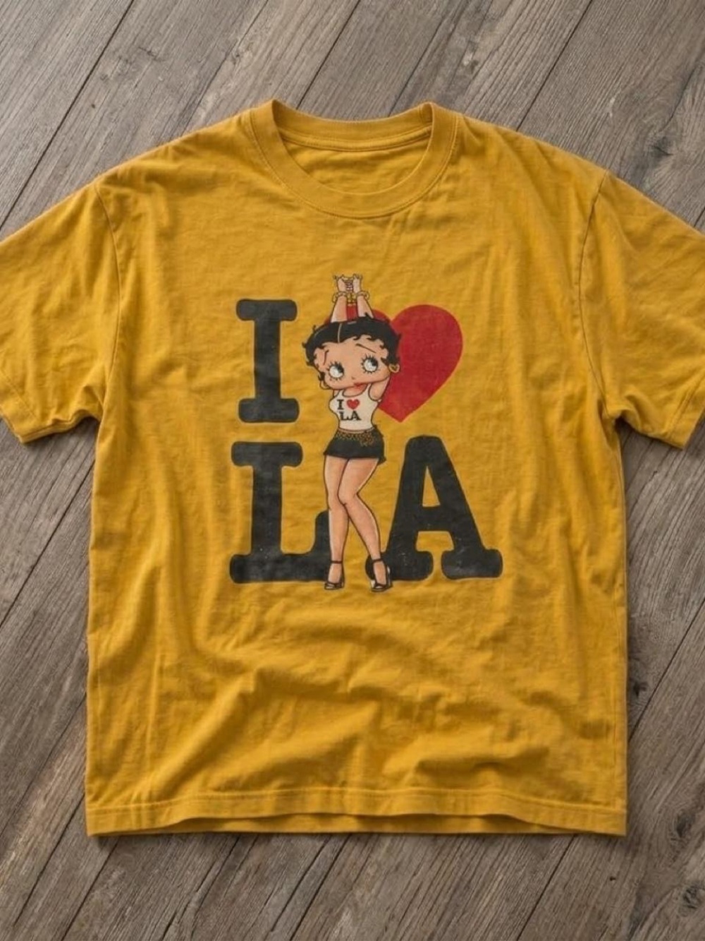 Gildan Mustard Yellow Betty Boop I ♥ LA Graphic Tee
